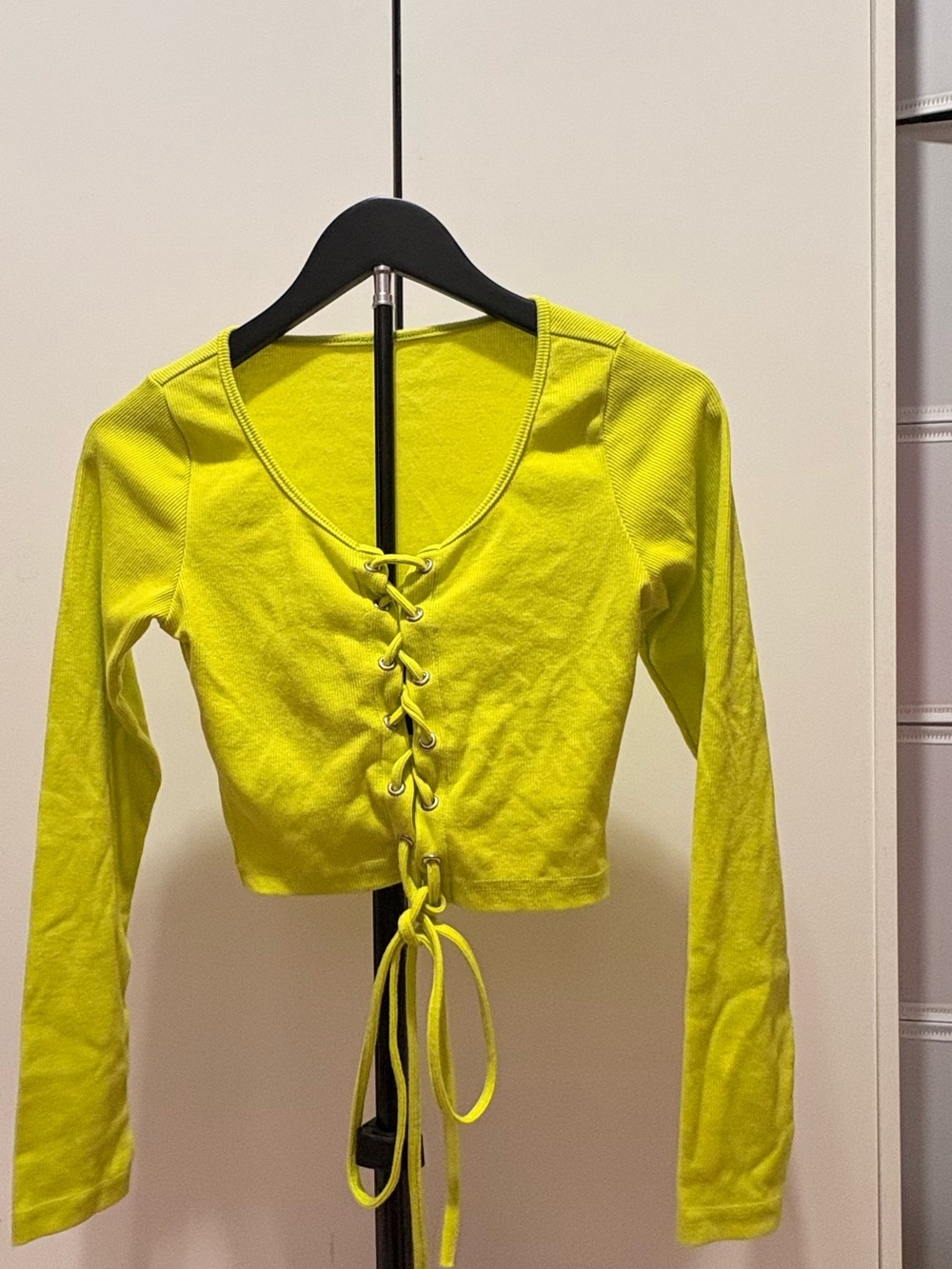 Lace-Up Lime Long Sleeve Crop Top